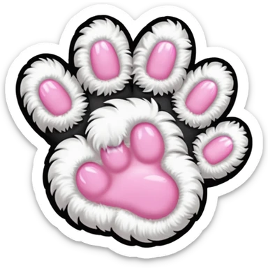 white fluffy paw, view from the top, pink nails, cute, paw only sticker