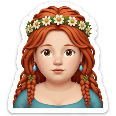 fat redhead woman with dreadlocked hair and floral tiara sticker