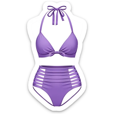 Retro light purple bikini halter tankini with high waisted leafy bottoms sticker