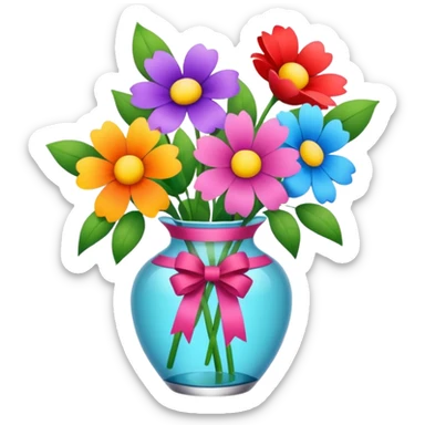 flower in a vase with decorative ribbon sticker