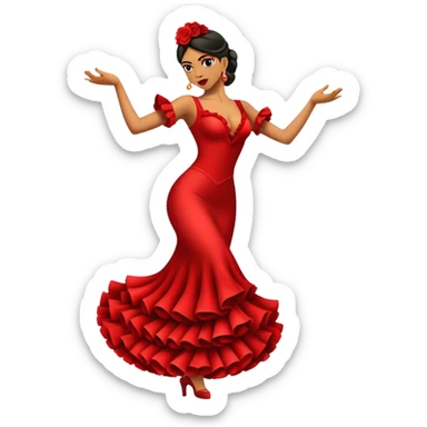 Cinematic Realistic Flamenco Dance Emoji, depicted as a passionate expressive flamenco performance with dramatic costumes and dynamic fiery movements, rendered with vibrant textures and bold energetic lighting that captures its intense rhythm. sticker