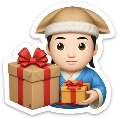 chinese Ming god hold carton box gift sticker