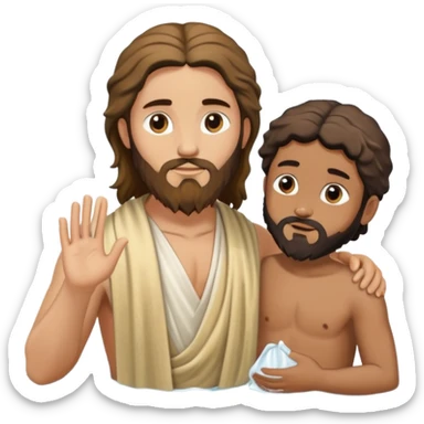use this emoji head john the baptist with clothes, water, baptizing cool Jesus sticker
