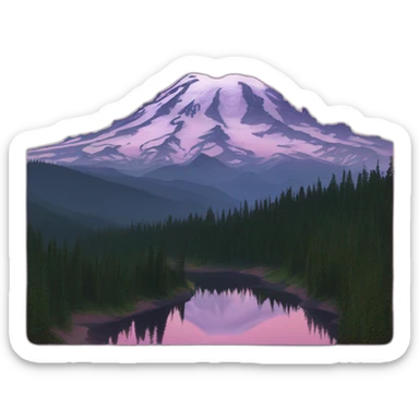 Mount rainier, twilight pink sky, square with border sticker