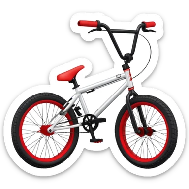 A BMX bicycle, small 20-inch wheels, compact frame, high handlebars, sporty design, no person, freestyle BMX bike sticker