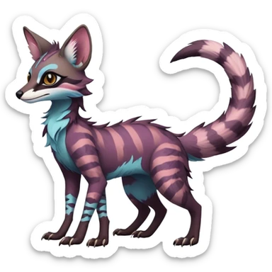 Feral Rare Fantasy dark colorful pastel Vernid-Sergal-Genet-Trico-species by LiLaiRa, random markings, tufted tail, tufted ears, full body sticker