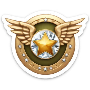 Diamond Bronze military badge with 3 stars in the center and wings behind sticker