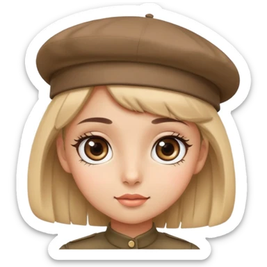 1. A girl with big, round eyes and long eyelashes, wearing a cute beret. sticker