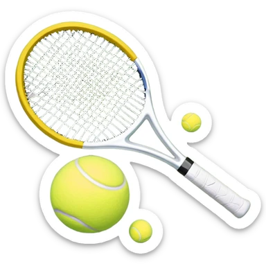 A tennis racket and ball on a grass or hardcourt surface, symbolizing the sport. The racket has a sleek design with tightly strung strings, while the bright tennis ball rests nearby, capturing the essence of precision, agility, and competition. sticker