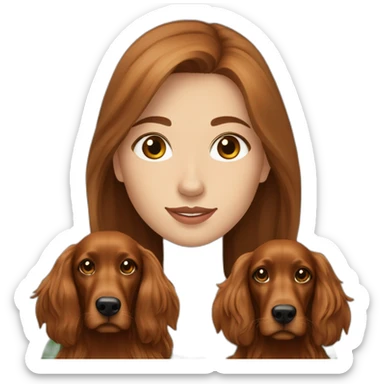 Very long light brown hair young woman with 2 Irish Setter dogs, 1 brown and 1 black sticker