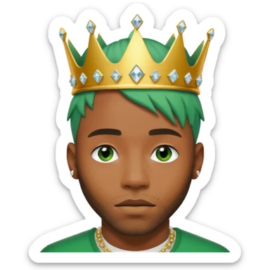 Frank Ocean with green hair wearing a diamond crown sticker