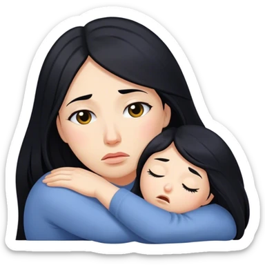 Tired mum with long black hair sticker