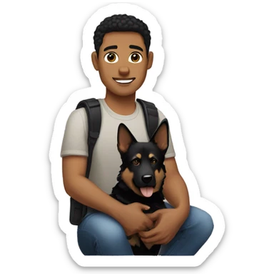 Light skin Man with black hair holding German shepherd dog sticker