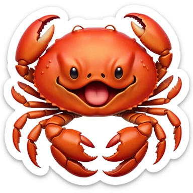 Cinematic Realistic Cute Yawning Crab Portrait Emoji, Head tilted slightly with a dramatic, wide-open yawn, showcasing a soft, textured red shell with a charming, naturally formed face and drooping features, rendered with realistic detail and warm, sandy light, high shine, relaxed yet expressive, styled with a dash of coastal charm, soft glowing outline, capturing the essence of a sleepy yet affectionate crab that appears ready to stretch out on the shore for a peaceful nap! sticker