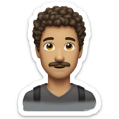 man strong with curly brown hair with mustache and no beard sticker
