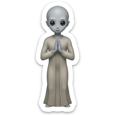 fullbody STANDING AND PRAYING CLOSED HANDS gray alien FROM BEHIND  BACKVIEW sticker