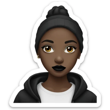 A girl with black eyeshadow and black lipstick and black hoodie  sticker