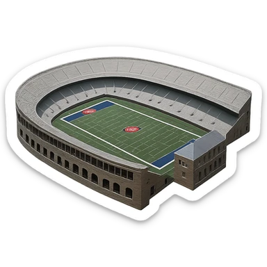 Edit the emoji of Franklin Field at the University of Pennsylvania to have the upper deck mezzanine go all the way around the upper level as it does in real life. Ensure the building in the open side sits independently in the gap of the open stadium and does not connect to the sides. Maintain realistic, lifelike detail, accurate colors, bright lighting, and a transparent background. sticker