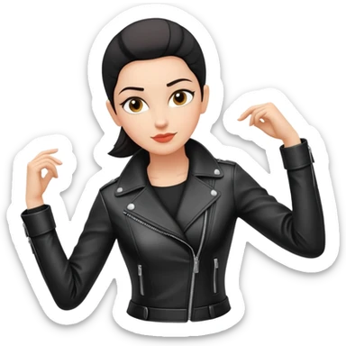 woman with oval-shaped flat-top head wearing a tight-fitting elbow-length black leather jacket sticker