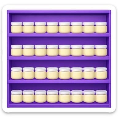 Japanese brand creams displayed on a purple storage shelf, arranged with horizontal variation and vertical consistency. sticker
