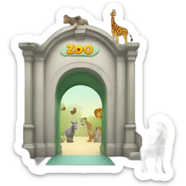 entrance arch to a zoo with different zoo animals in the background sticker