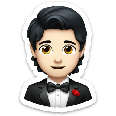Pretty Pale Boy with blue eyes, shiny black hair and wearing Tuxedo with red bowties sticker