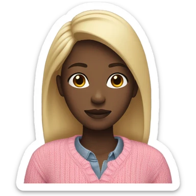 Black girl with blonde straight hair and pink sweater  sticker