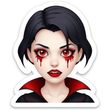 pretty vampire girl with red eyes fangs blood pretty smoky eye makeup  sticker