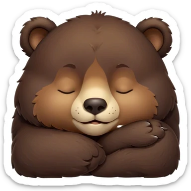 Meme-Worthy Cute Sleeping Bear Portrait Emoji, Head resting peacefully with a contented smile, showcasing a massive, robust build and a luxuriously soft dark brown fur, eyes shut in a serene, restful nap, Simplified yet hilariously adorable features, highly detailed, glowing with a soft, drowsy light, high shine, relaxed and utterly lovable, stylized with an air of playful laziness, bright and heartwarming, soft glowing outline, capturing the essence of a comically sleepy bear, so meme-worthy it feels like it could instantly become the next viral sensation of adorable slumber! sticker