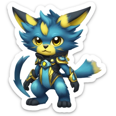 Anthro-Edgy-Cool-Blue-Yellow-Contrast-Colors-Fantasy-Fur-Sona-Chibi-Shiny-Fakémon-Hybrid full body sticker