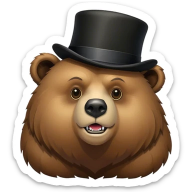Grizzly bear with a black top hat sticker