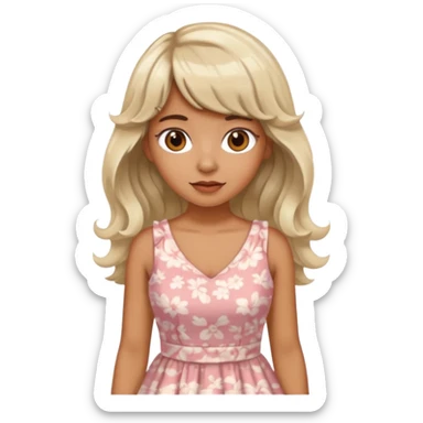 latina lady in a cute dress with bleached and brown wavy hair with bangs sticker
