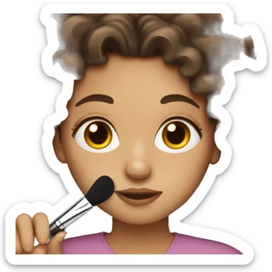 White woman with long dark brown curly hair doing makeup  sticker