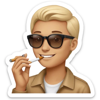 Kissing smiling eyes emoji smoking with cigrette and smoke coming out and wearing sunglasses sticker