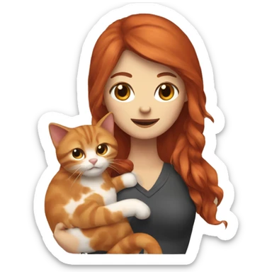 Red haired woman holding 1 brown and orange cat with big tail sticker