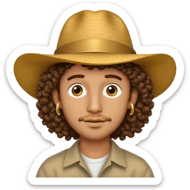man curly hair and big earrings and and hat wearing sticker