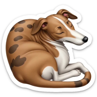 Meme-Worthy Cute Sleeping Brindle Greyhound Portrait Emoji, Head resting peacefully with a contented smile, showcasing a slender build and a luxuriously smooth brindle Fur, eyes shut in a serene nap, Simplified yet hilariously adorable features, highly detailed, glowing with a soft, drowsy light, high shine, relaxed and utterly lovable, stylized with an air of playful laziness, bright and heartwarming, soft glowing outline, capturing the essence of a comically sleepy racer, so meme-worthy it feels like it could instantly become the next viral sensation of adorable slumber! sticker