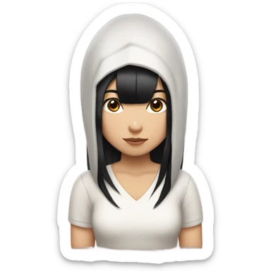 girl with straight black hair, dyed red streaks, asian, black eyes,  sticker