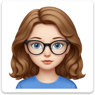 Girl with light brown wavy hair, pale skin, blue eyes, and black cat eye glasses  sticker