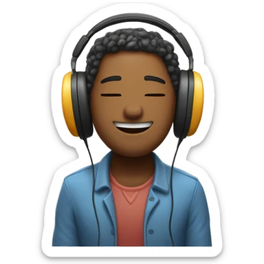 A character with headphones, closed eyes, and a peaceful smile. They can be nodding their head slightly, enjoying an audiobook, with small musical notes or a book in the background. sticker