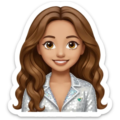 Jade Thirlwall from Little Mix with long brown hair, white sequin outfit sticker