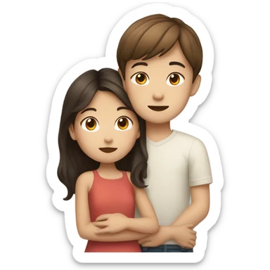 Boy with brown hair kissing cute Wasian girl sticker