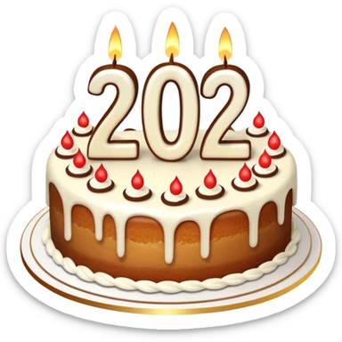 A festive New Year cake with lit candles shaped as the number 2026,
warm lighting, celebratory atmosphere,
soft background, high quality, clean composition sticker