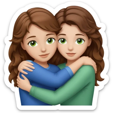 make me and my best friend togheter i have brown hair that falls on my shoulders and brown eyes and she has really long wavy light brown hair and green/blue eyes we are hugging or taking a selfie  sticker