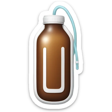 An IV bag filled with brown liquid. sticker