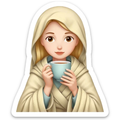 Woman wrapped in a blanket, sipping tea sticker