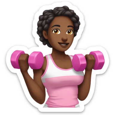 Khalyn slim thick build holding dumbbells pink and white gym clothes  sticker
