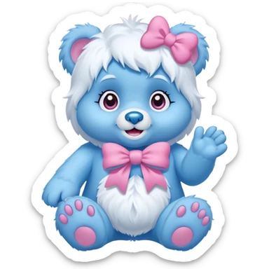 blue girl care bear yeti with bow sticker