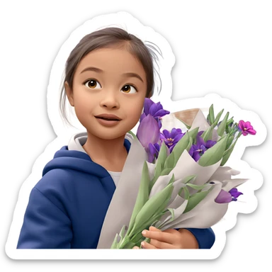 girl with purple flower indoors sticker