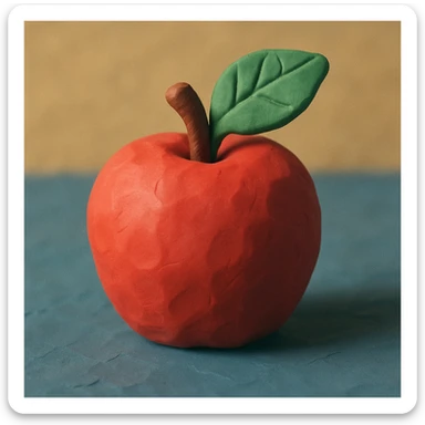 a red apple with a green leaf, claymation style sticker